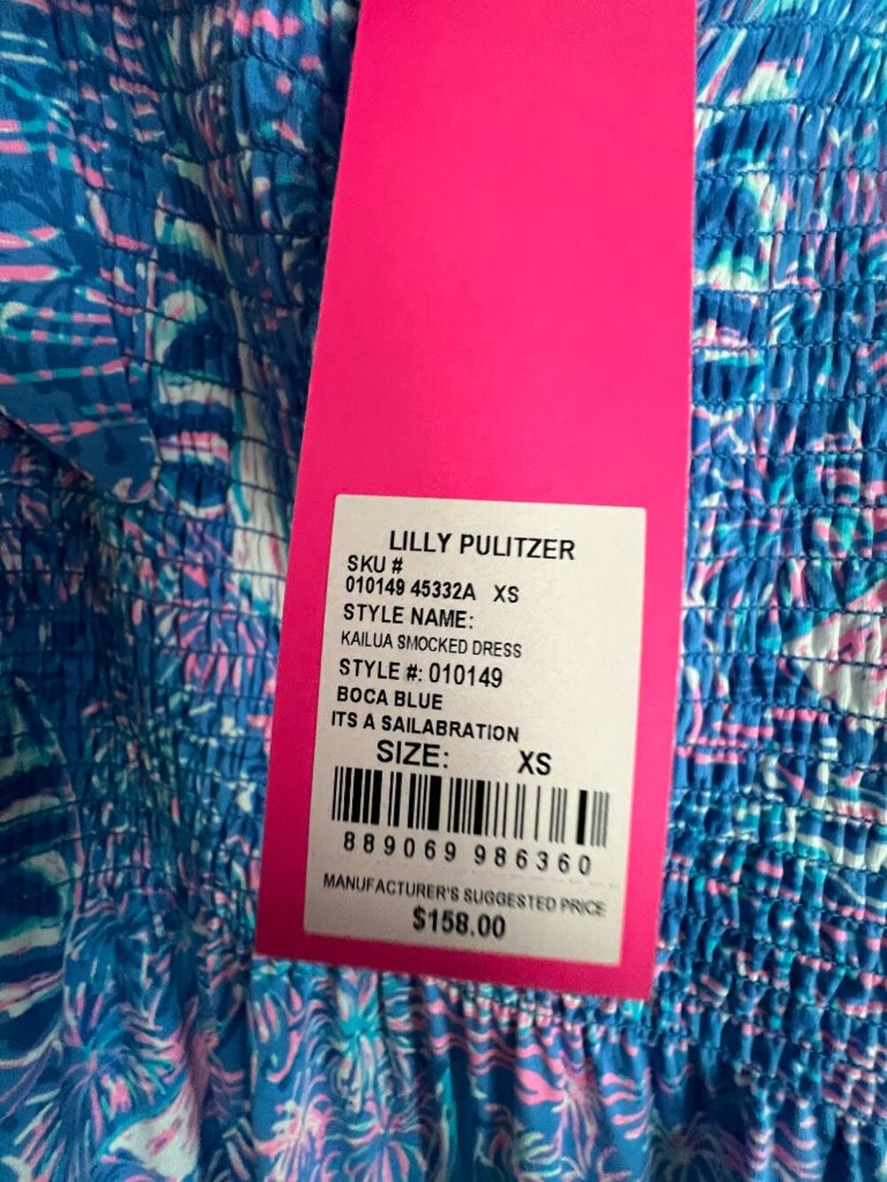 NWT Lilly Pulitzer Kailua Smocked Dress Boca Blue Its A Sailabration XS - Picture 6 of 7